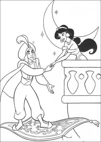 Jasmine And Aladdin  Coloring Page